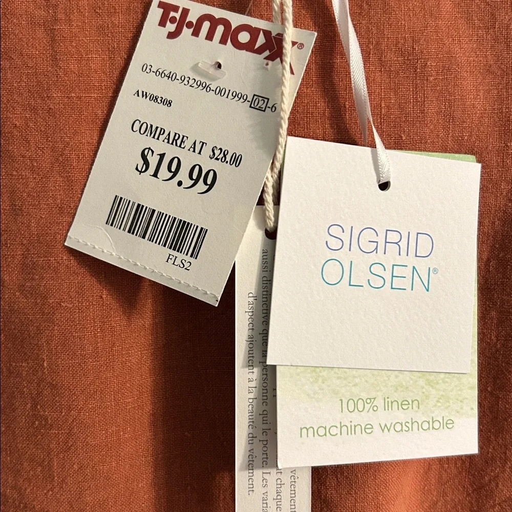 Sigrid Olsen Terracotta 100% Linen Top - Picture 3 of 4